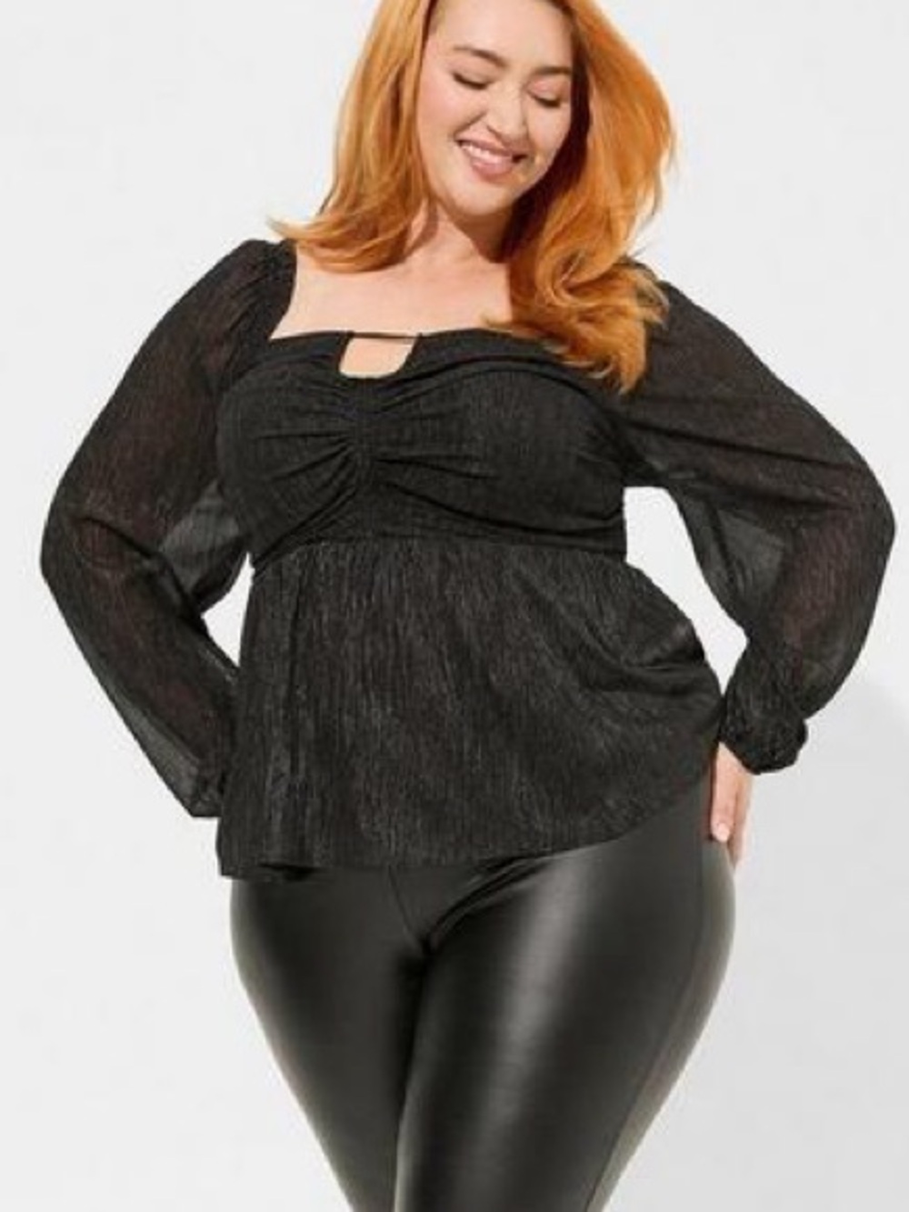 Torrid peplum shirred keyhole smocked ruffle blouse black top 1X